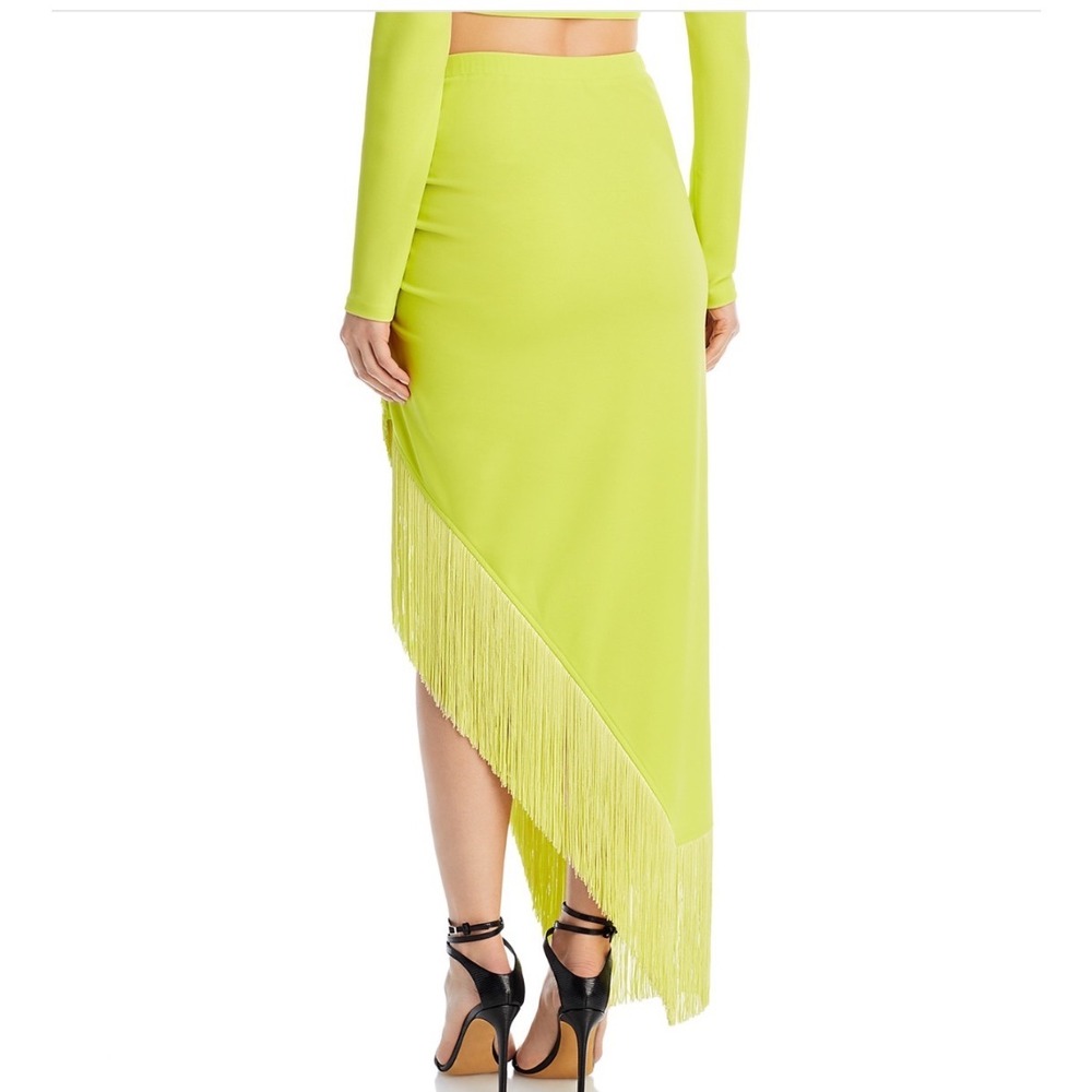 FORE Fringed Midi Skirt Lime Green Asymmetrical Draped Size Large - Picture 2 of 7